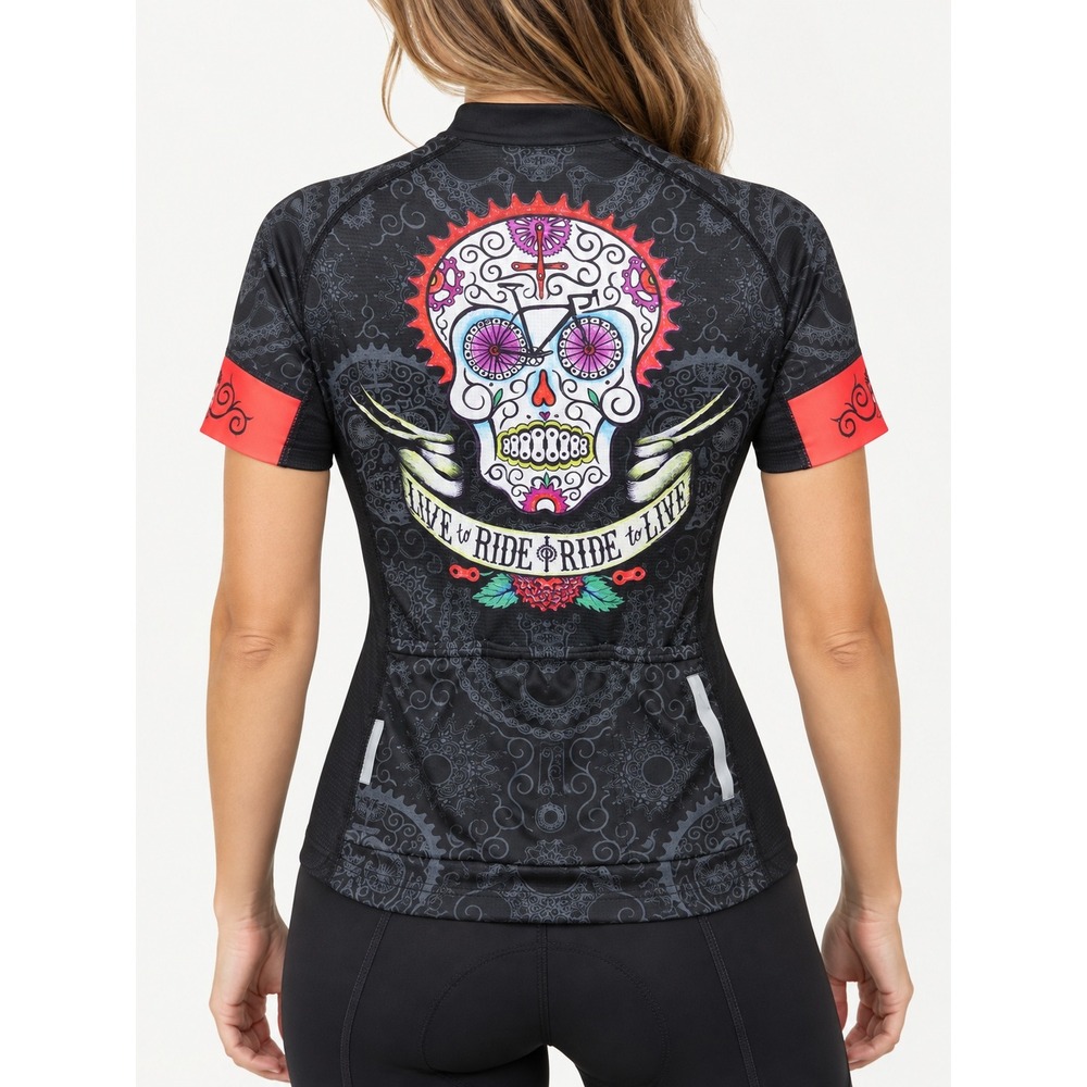 Cycology Day of the Living Cycling Jersey Women Small Sugar Skull Bike Shirt S
